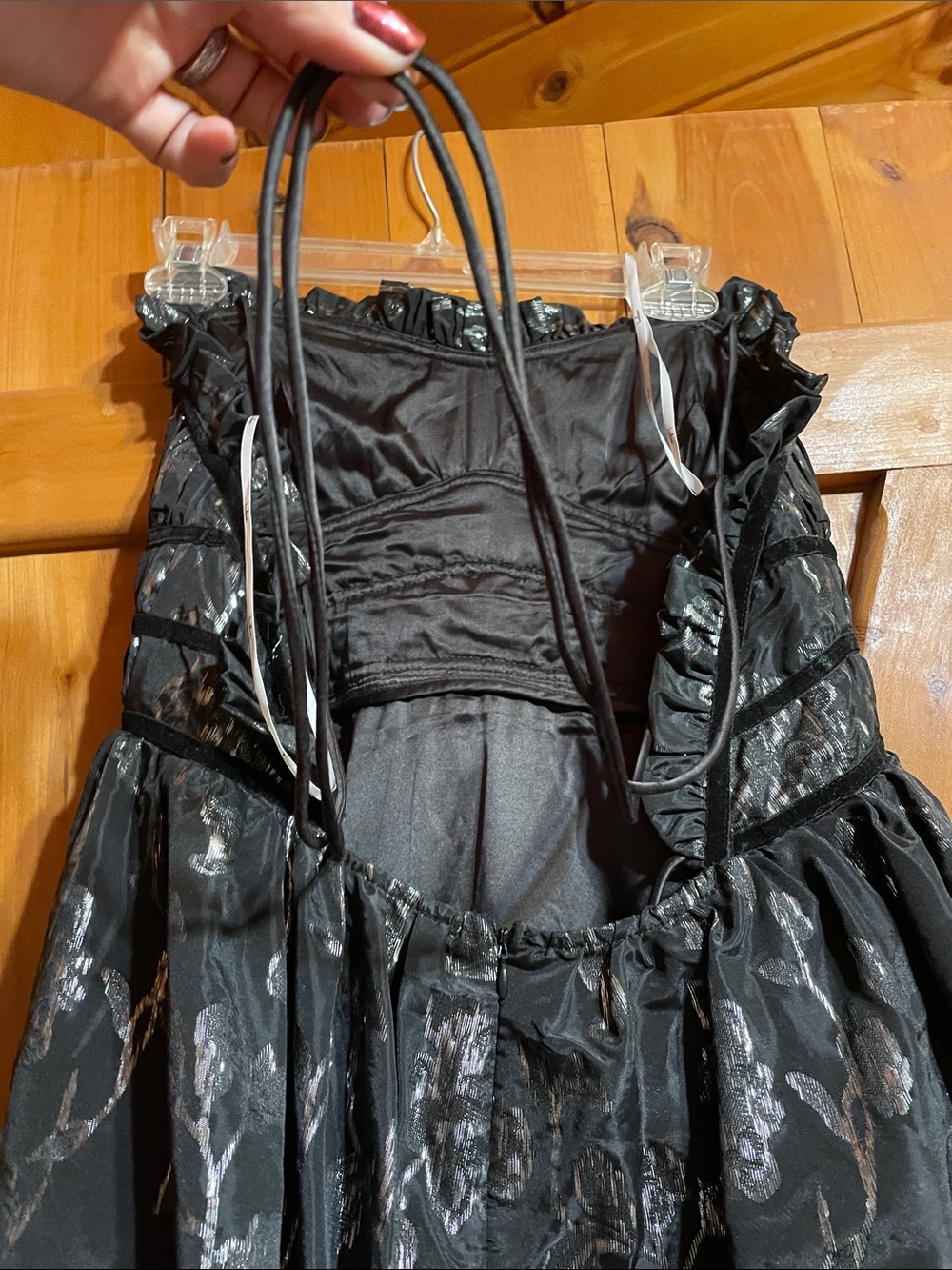 Women’s Black Metallic Floral Strapless Party Dress - Picture 3 of 8